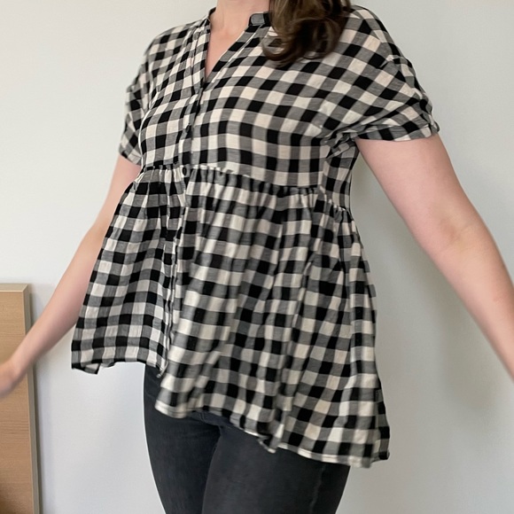 Anthro Tylho Checked Swing Top Gingham Linen Plaid Blouse Shirt Summer Linen S - Picture 3 of 16